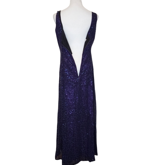 REGGIO Dress Vintage Gown Beaded Purple Maxi Colorful Rhinestone Covered Fabric - Picture 6 of 13